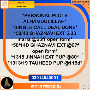 Residential Plot for Sale in Bahria Town, Lahore - (BP-236624)