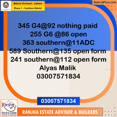10 Marla Residential Plot for Sale in Phase 1 - Southern District -  Bahria Orchard, Lahore - (BP-236626)