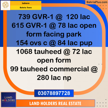 Residential Plot for Sale in Bahria Town, Lahore - (BP-236627)