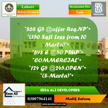 Residential Plot for Sale in Bahria Orchard, Lahore - (BP-236665)