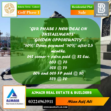 Residential Plot for Sale in Golf Phase 1 -  Bahria Town, Lahore - (BP-236787)