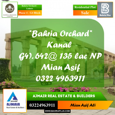 Residential Plot for Sale in Phase 4 - G4 Block -  Bahria Orchard, Lahore - (BP-236793)