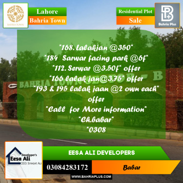 Residential Plot for Sale in Bahria Town, Lahore - (BP-236837)