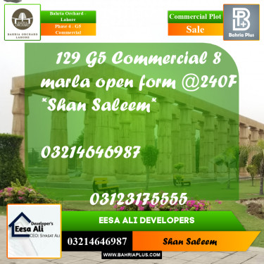 8 Marla Commercial Plot for Sale in Phase 4 - G5 Commercial -  Bahria Orchard, Lahore - (BP-236855)