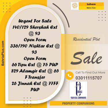 Residential Plot for Sale in Bahria Town, Lahore - (BP-236892)