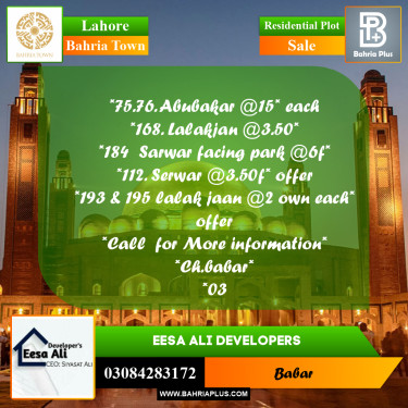 Residential Plot for Sale in Bahria Town, Lahore - (BP-236918)