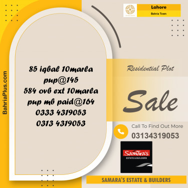 Residential Plot for Sale in Bahria Town, Lahore - (BP-236963)