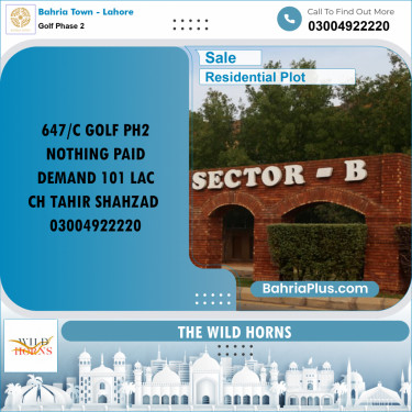 10 Marla Residential Plot for Sale in Golf Phase 2 -  Bahria Town, Lahore - (BP-236975)