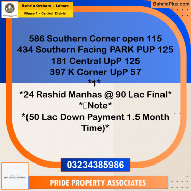 10 Marla Residential Plot for Sale in Phase 1 - Central District -  Bahria Orchard, Lahore - (BP-237059)