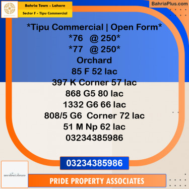 5 Marla Commercial Plot for Sale in Sector F - Tipu Commercial -  Bahria Town, Lahore - (BP-237119)
