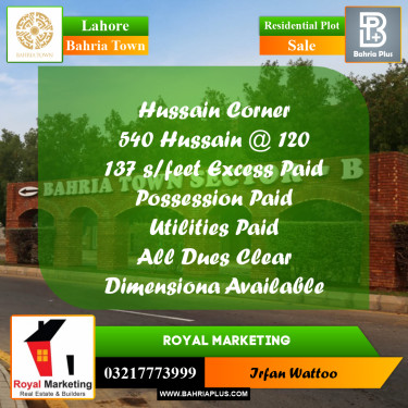 Residential Plot for Sale in Bahria Town, Lahore - (BP-237153)
