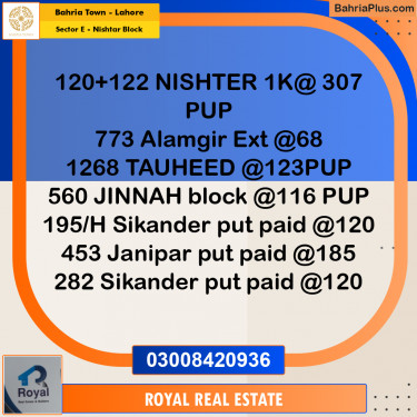 20 Marla Residential Plot for Sale in Sector E - Nishtar Block -  Bahria Town, Lahore - (BP-237213)