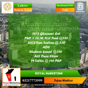 Residential Plot for Sale in Bahria Town, Lahore - (BP-237222)