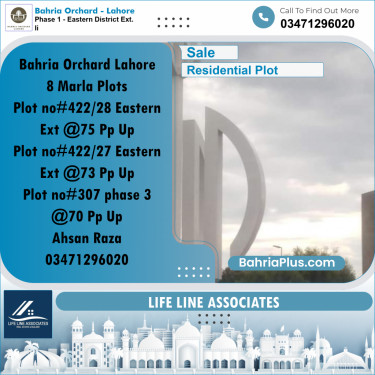 8 Marla Residential Plot for Sale in Phase 1 - Eastern District Ext. II -  Bahria Orchard, Lahore - (BP-237247)