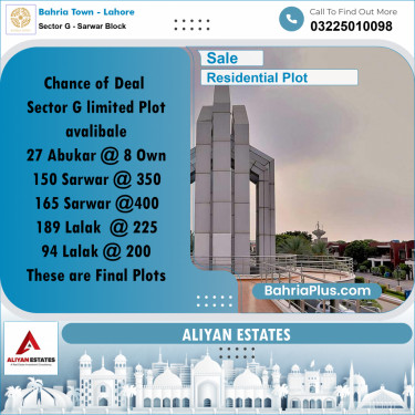 5 Marla Residential Plot for Sale in Sector G - Sarwar Block -  Bahria Town, Lahore - (BP-237257)