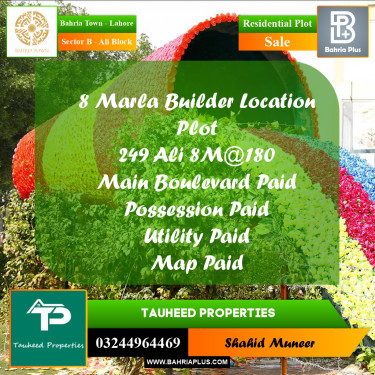 8 Marla Residential Plot for Sale in Sector B - Ali Block -  Bahria Town, Lahore - (BP-237281)