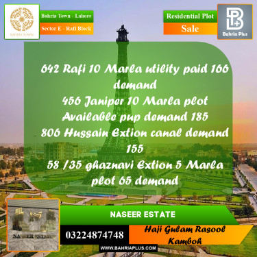 10 Marla Residential Plot for Sale in Sector E - Rafi Block -  Bahria Town, Lahore - (BP-237296)