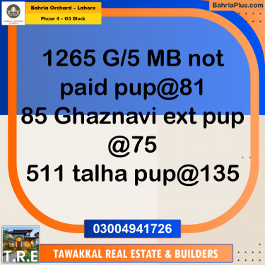 10 Marla Residential Plot for Sale in Phase 4 - G5 Block -  Bahria Orchard, Lahore - (BP-237336)