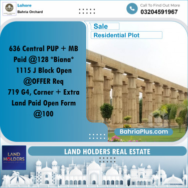 Residential Plot for Sale in Bahria Orchard, Lahore - (BP-237528)