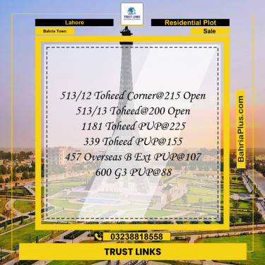 Residential Plot for Sale in Bahria Town, Lahore - (BP-237570)