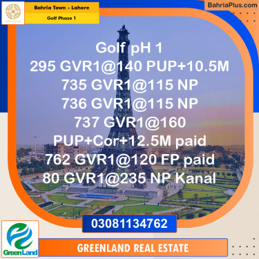 10 Marla Residential Plot for Sale in Golf Phase 1 -  Bahria Town, Lahore - (BP-237600)