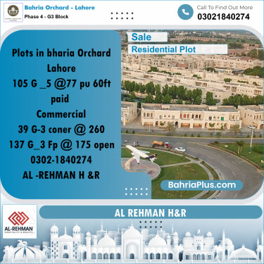 10 Marla Residential Plot for Sale in Phase 4 - G3 Block -  Bahria Orchard, Lahore - (BP-237663)