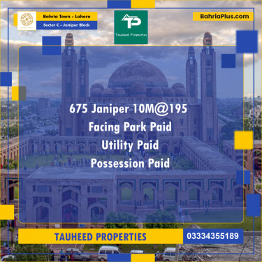 10 Marla Residential Plot for Sale in Sector C - Janiper Block -  Bahria Town, Lahore - (BP-237719)