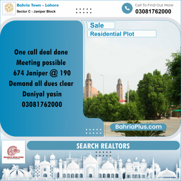 10 Marla Residential Plot for Sale in Sector C - Janiper Block -  Bahria Town, Lahore - (BP-237725)