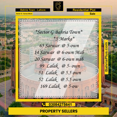 5 Marla Residential Plot for Sale in Sector G - Sarwar Block -  Bahria Town, Lahore - (BP-237771)