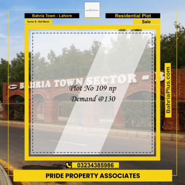 10 Marla Residential Plot for Sale in Sector E - Rafi Block -  Bahria Town, Lahore - (BP-237800)