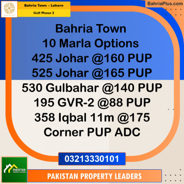 10 Marla Residential Plot for Sale in Golf Phase 2 -  Bahria Town, Lahore - (BP-237846)