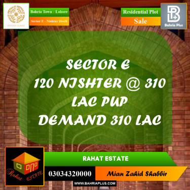 1 Kanal Residential Plot for Sale in Sector E - Nishtar Block -  Bahria Town, Lahore - (BP-237860)