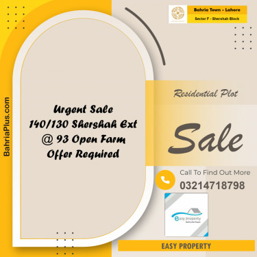 5 Marla Residential Plot for Sale in Sector F - Shershah Block -  Bahria Town, Lahore - (BP-237864)