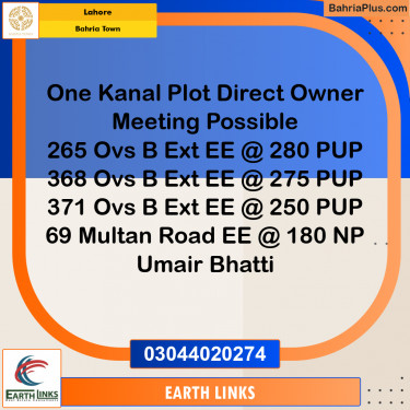 1 Kanal Residential Plot for Sale in Bahria Town, Lahore - (BP-237962)