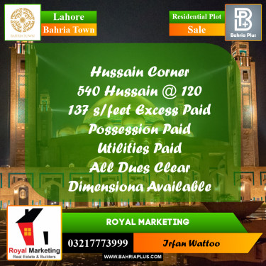 Residential Plot for Sale in Bahria Town, Lahore - (BP-238059)