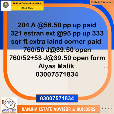 5 Marla Residential Plot for Sale in OLC-A Block -  Bahria Orchard, Lahore - (BP-238131)