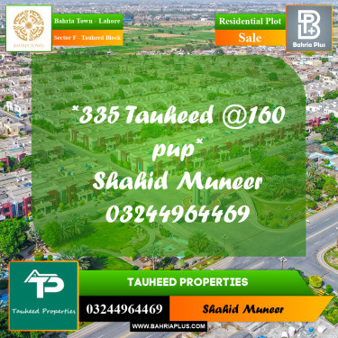 10 Marla Residential Plot for Sale in Sector F - Tauheed Block -  Bahria Town, Lahore - (BP-238272)