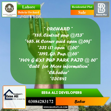 Residential Plot for Sale in Bahria Orchard, Lahore - (BP-238335)