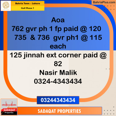 10 Marla Residential Plot for Sale in Golf Phase 1 -  Bahria Town, Lahore - (BP-238429)