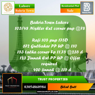 Residential Plot for Sale in Bahria Town, Lahore - (BP-238449)