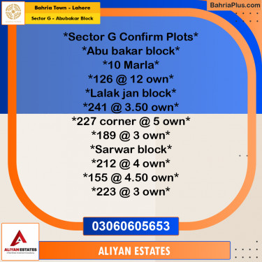 Residential Plot for Sale in Sector G - Abubakar Block -  Bahria Town, Lahore - (BP-238536)