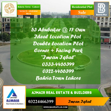 10 Marla Residential Plot for Sale in Sector G - Abubakar Block -  Bahria Town, Lahore - (BP-238571)