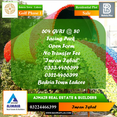 5 Marla Residential Plot for Sale in Golf Phase 1 -  Bahria Town, Lahore - (BP-238579)