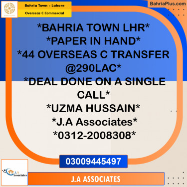 5 Marla Commercial Plot for Sale in Overseas C Commercial -  Bahria Town, Lahore - (BP-238741)