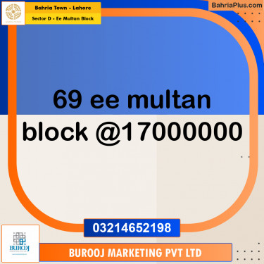 1 Kanal Residential Plot for Sale in Sector D - EE Multan Block -  Bahria Town, Lahore - (BP-238831)