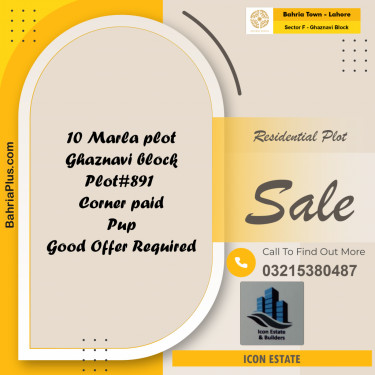 10 Marla Residential Plot for Sale in Sector F - Ghaznavi Block -  Bahria Town, Lahore - (BP-238846)