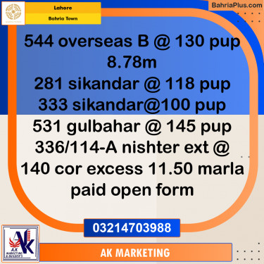 Residential Plot for Sale in Bahria Town, Lahore - (BP-238853)