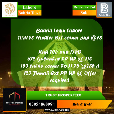 Residential Plot for Sale in Bahria Town, Lahore - (BP-238873)