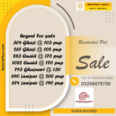 10 Marla Residential Plot for Sale in Sector F - Ghazi Block -  Bahria Town, Lahore - (BP-238943)