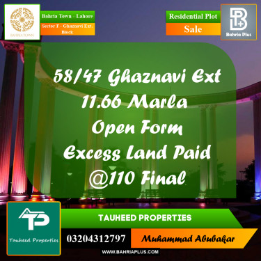 10 Marla Residential Plot for Sale in Sector F - Ghaznavi Ext. Block -  Bahria Town, Lahore - (BP-238947)